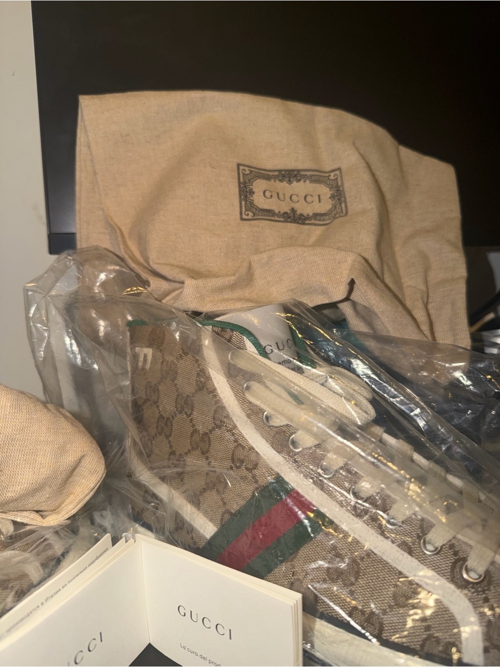 Gucci Brown GG Canvas Sneakers with Green and Red Web - Picture 6 of 7